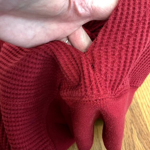 AMERICAN EAGLE Mens Solid Red Pullover Waffle Knit Thermal Hoodie Sweatshirt M - Picture 15 of 16